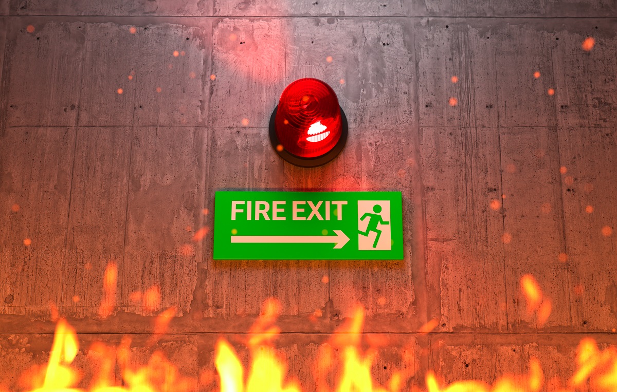 emergency exit sign with siren light direction emergency
